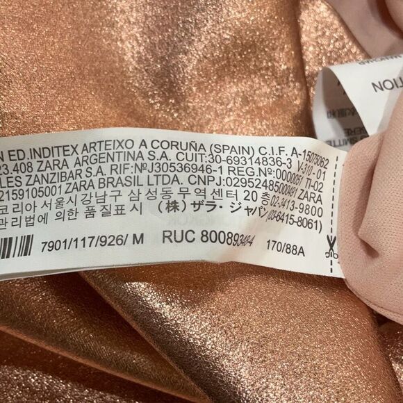 Zara Rose Gold Metallic Ruffle Mini Dress Size Medium - Picture 14 of 16